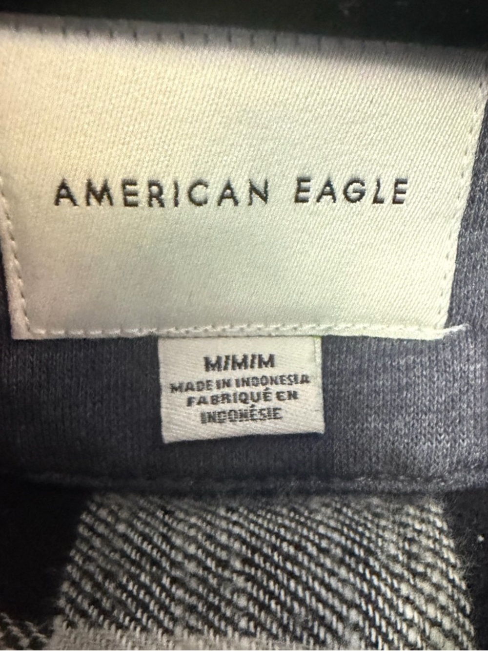 American Eagle Navy & Cream Plaid Hooded Grunge Cropped Shacket - Picture 5 of 10